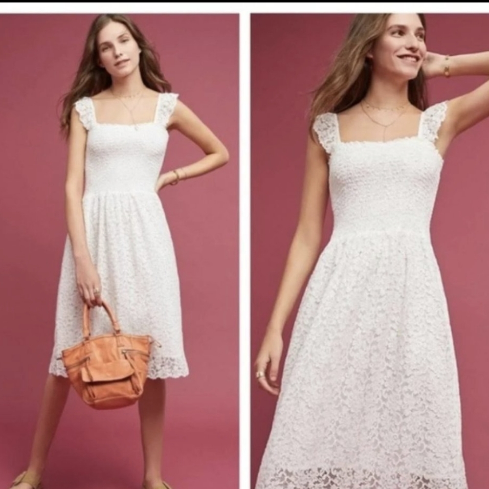 Maeve Anthropologie Dresses | White Lace Midi Dress
